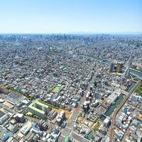 スカイツリー展望台から広角で撮影した東京の街並みの絶景の写真