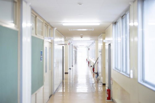 学校の廊下にある大熊インキュベーションセンターのオフィス通路