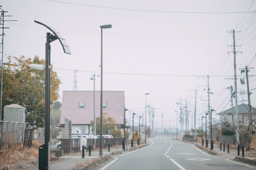 双葉町の秋の通り道を走行中の風景