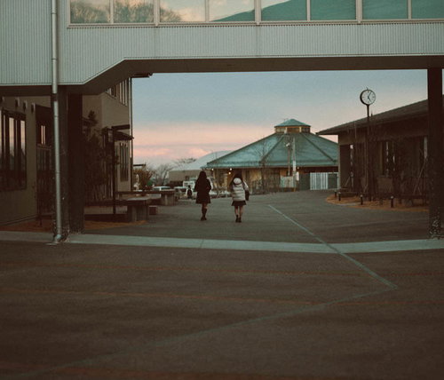 夕暮れの下校路を歩むふたば未来学園の女子高生