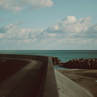 広野町防災緑地の海岸通りと波消ブロック、堤防景観の写真