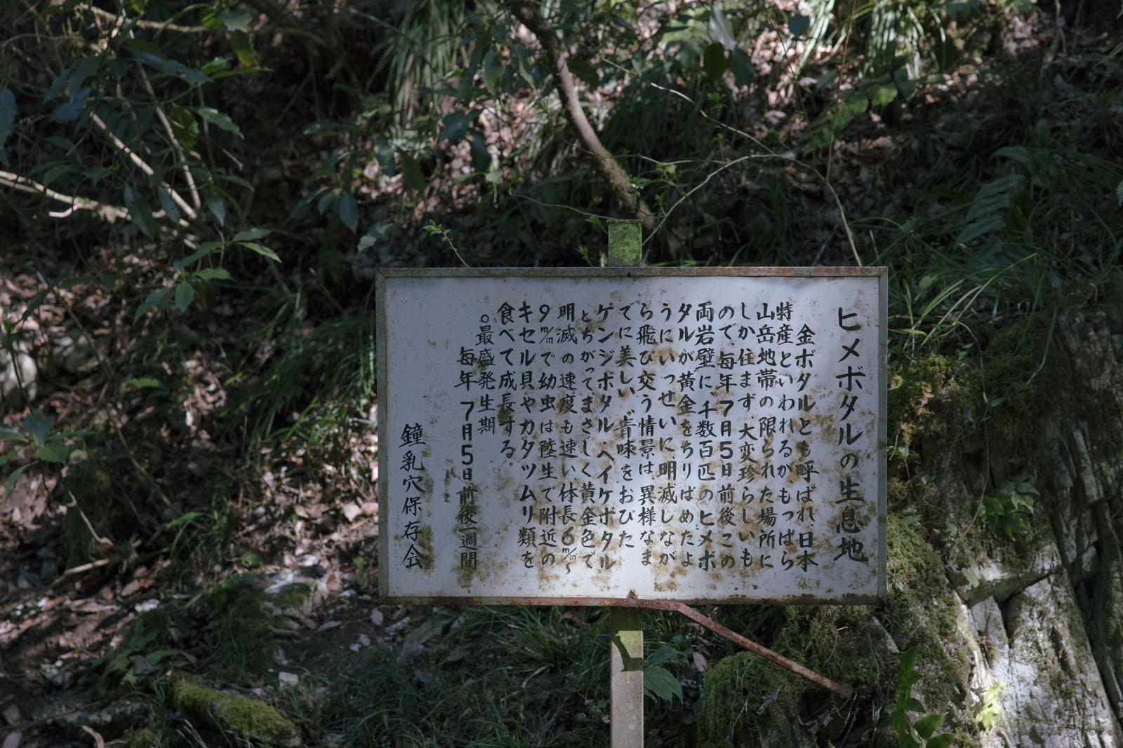 ヒメボタルの生息地にあった看板（備中鐘乳穴）