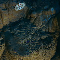 備中鐘乳穴の月のクレーターと呼ばれる鍾乳石の写真