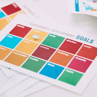SDGs（エスディージーズ）の17の目標が色分けされた資料の写真