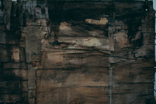 朽ちてボロボロに劣化した木材の板（テクスチャー）