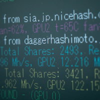 daggerhashimoto アルゴリズムのマイニング画面の写真
