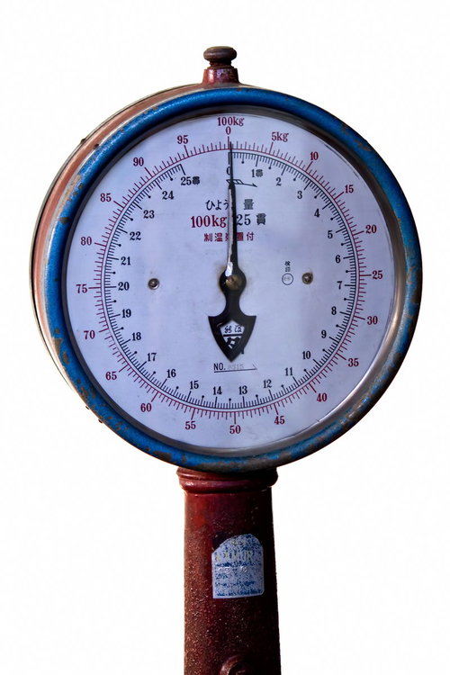 古い体重計のアナログ計器盤
