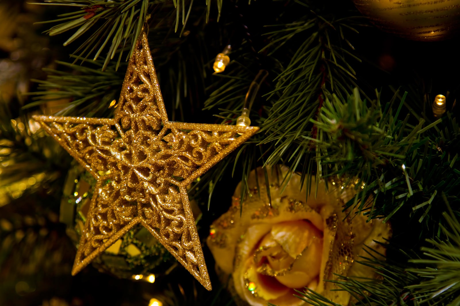 クリスマスツリーの金色の星飾り