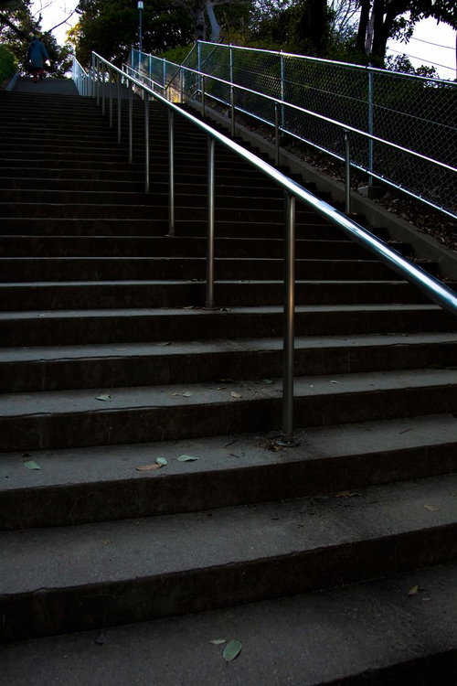 手すりとフェンスがある公園のコンクリート階段
