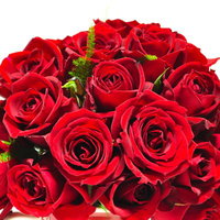 飾られた赤いバラの花束ブーケの写真