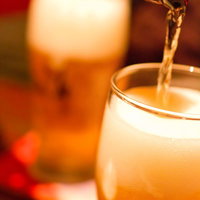グラスに注がれる泡立つビールの写真