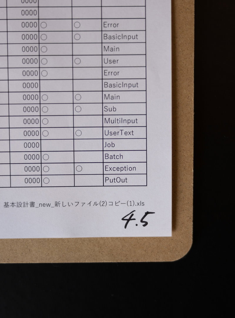 エクセルの表計算シートに手書きで「4.5」とメモが書かれた業務資料