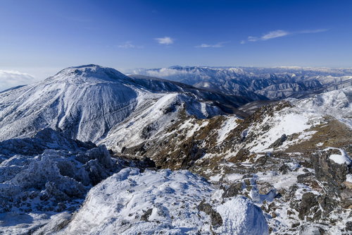 那須朝日岳山頂から望む那須茶臼岳の冬景色