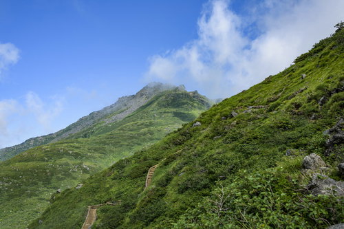 雲が晴れつつある日本百名山・鳥海山の山頂