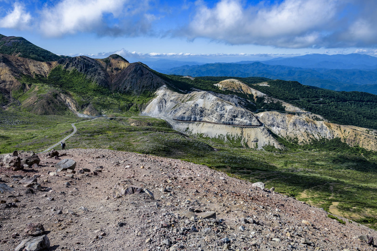 吾妻小富士から見た登山道とスカイラインの景色