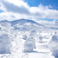青空に映える樹氷と西大嶺の雪景色の写真