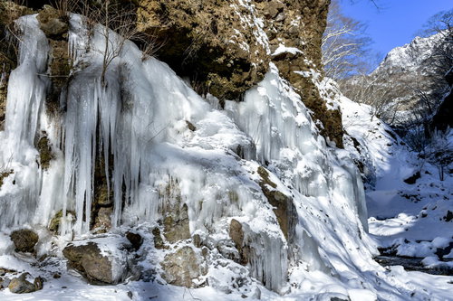 雲竜渓谷の氷柱と氷瀑が作る冬の道