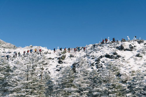 北横岳の坪庭を歩く登山者たち