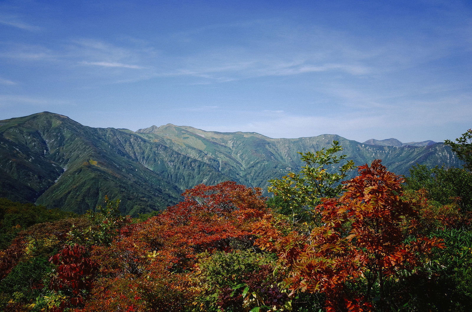 朝日連峰・大朝日岳の稜線と紅葉