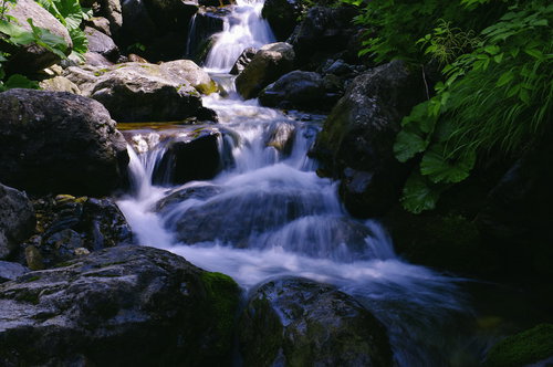 日本百名山・早池峰山の遠野山地を流れる渓流