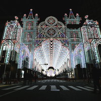 ライトアップされた都市の夜景俯瞰の写真
