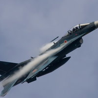 滑走路に駐機するF-2A戦闘機の機体の写真