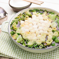 牛脂で焼いてから煮込むので、肉なしでも満足！ネギすき鍋料理の写真