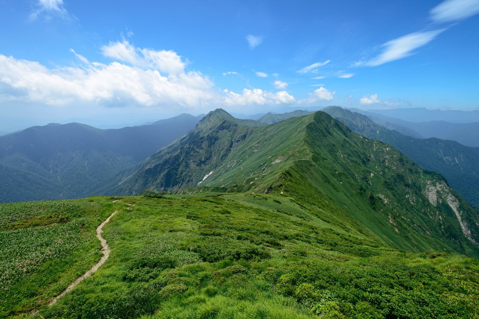 谷川岳の稜線と万太郎山の登山道