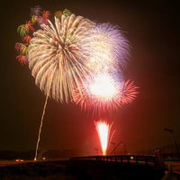 光の祭典、浅川町の花火大会で打ち上がる豪華な打上げ花火の写真
