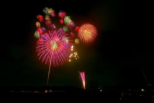 浅川町の夜空を彩る打上げ花火と二尺玉の競演