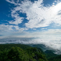 にゅうから眺めた雲海と白駒の森の景色の写真