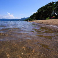 館浜の水辺で遊ぶ夏の風景の写真