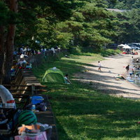 郡山市の舟津公園で海水浴を楽しむ家族連れの写真