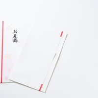 お見舞い用のし袋と封筒の表裏セット、赤い水引きと表書きの写真