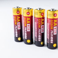 4本並んだアルカリ乾電池の写真