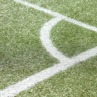 緑の人工芝に白く描かれたコーナーキックのラインと枠の写真