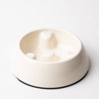 白いプラスチック製の食い防止ボウル（犬用食器）の写真