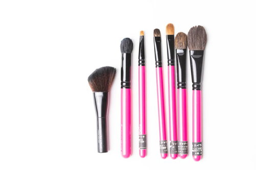 ピンク色の柄のメイクアップブラシセット7本組