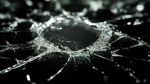 黒い背景に広がる割れたガラスのディテール
