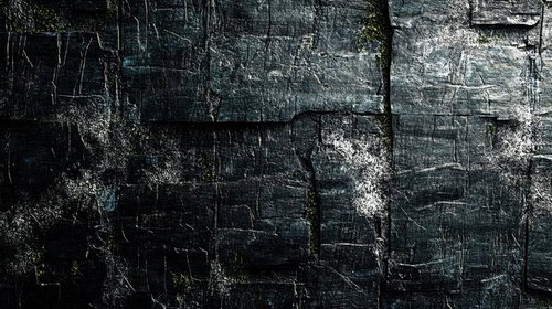 苔生した石壁に浮かぶ暗い色調のテクスチャー