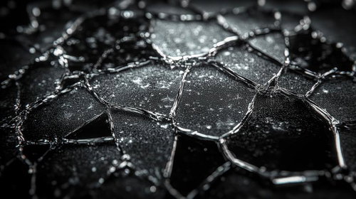 冷たく鋭い質感のクラッシュガラスのひび割れ