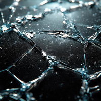 複雑に広がるガラスのひび割れと光の反射パターンの写真