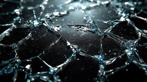 複雑に広がるガラスのひび割れと光の反射パターン