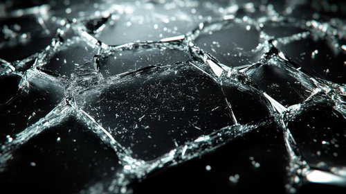 割れたガラスの冷たい質感と繊細なラインが光る