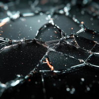 黒い背景に散らばる割れたガラスの破片の写真