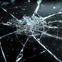 中心から広がるガラスのひび割れの写真