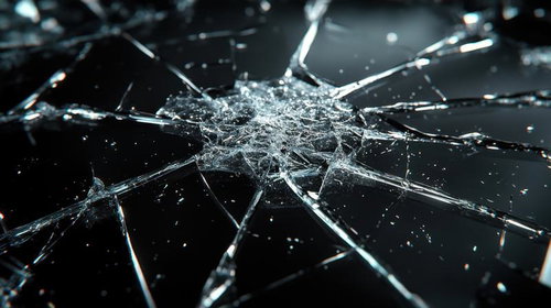 中心から広がるガラスのひび割れ