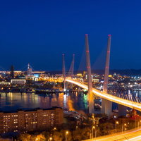 ロシア・ウラジオストクの夜景を照らす鷹の巣展望台の写真