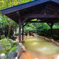 平湯民俗館の源泉かけ流し露天風呂に流れ込む温泉の写真