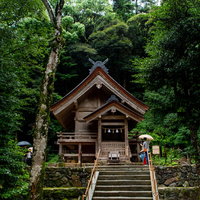 出雲大社の素鵞社（そがのやしろ）と石段及び参詣路の写真